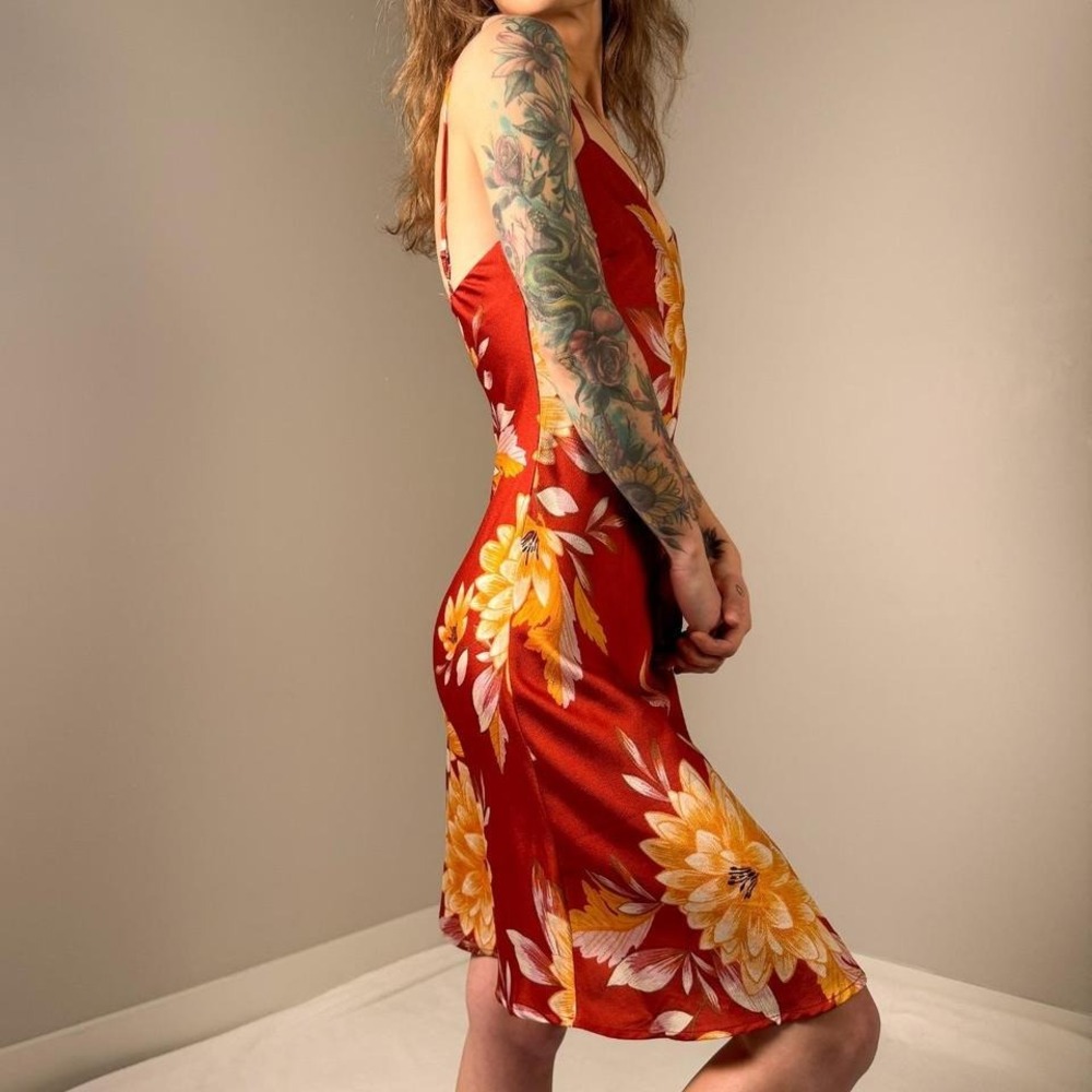 Forever 21 Red Floral Midi Slip Dress Small | Y2K‎ Silky Summer Dress - Picture 3 of 6